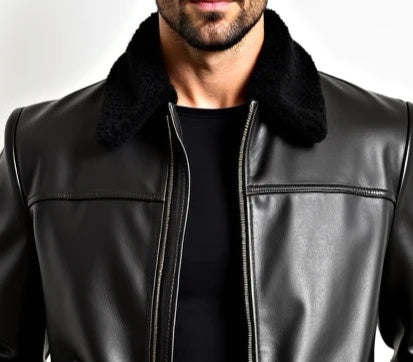 Black Bomber Leather Jacket for Men