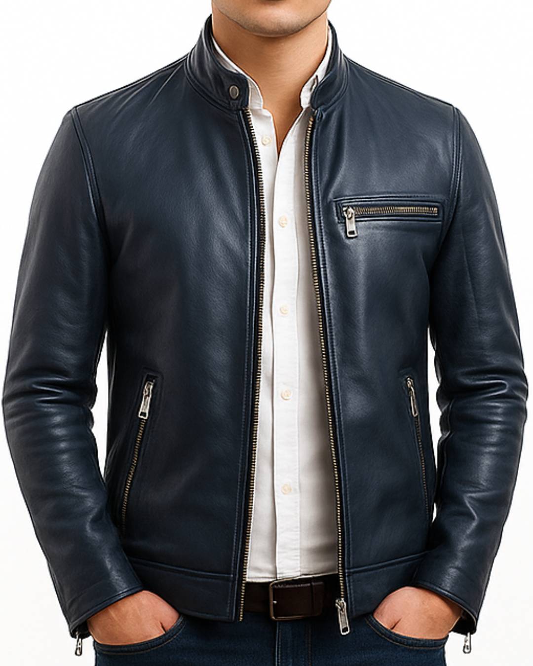 Charles Men Blue Leather Jacket