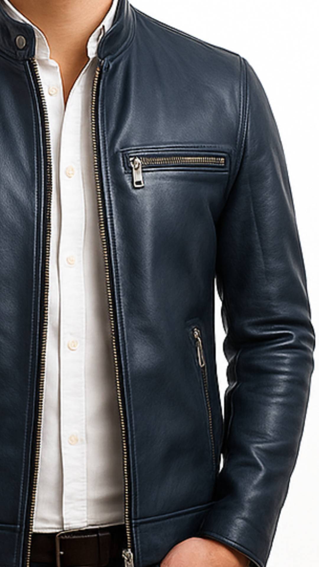 Charles Men Blue Leather Jacket