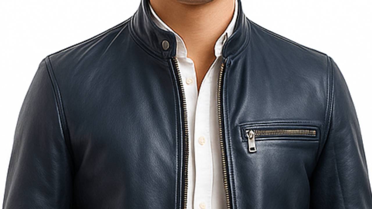 Charles Men Blue Leather Jacket