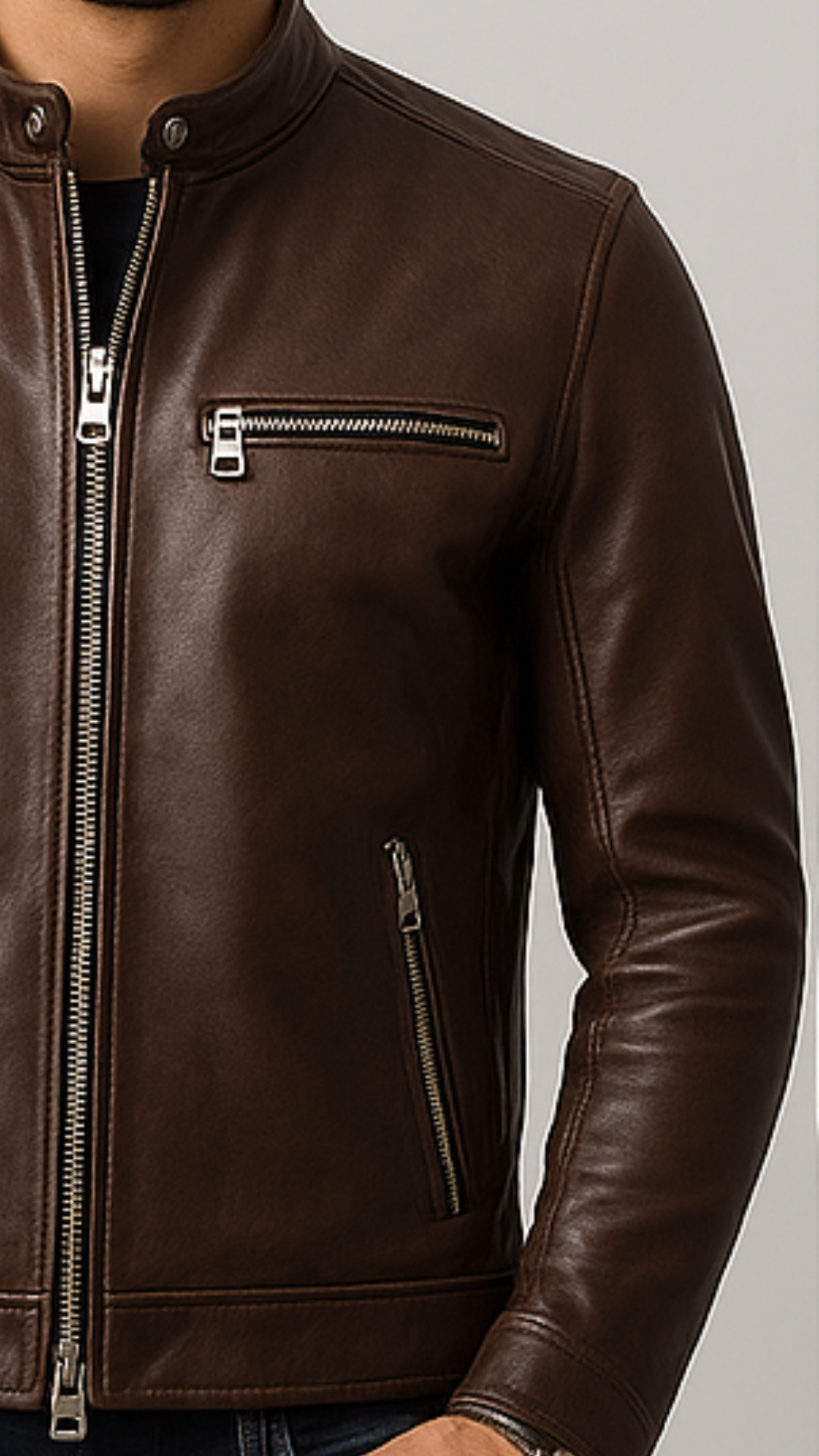 Classic Brown Men Leather Jacket