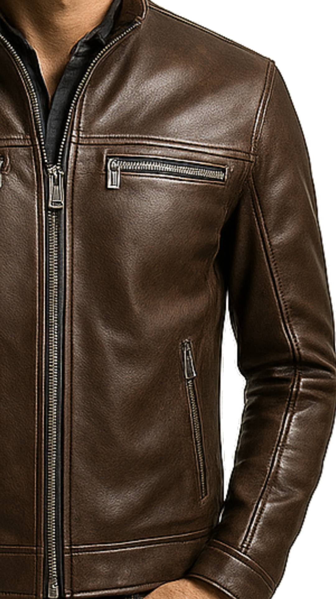 Classic Fit Brown Leather Jacket for Men