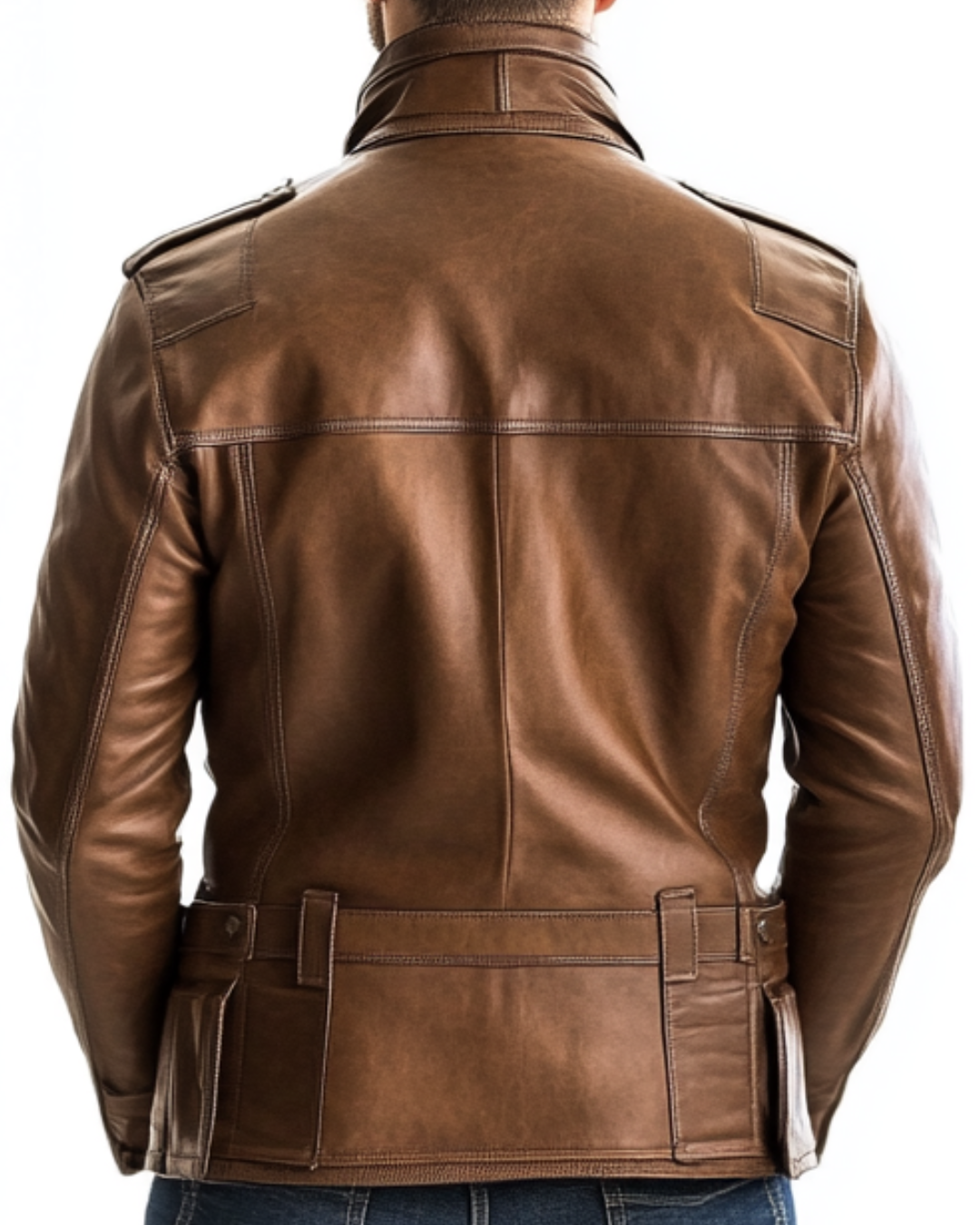 Classic Strap Pockets Men Leather Jacket