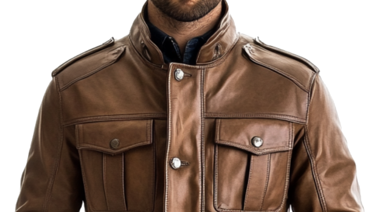 Classic Strap Pockets Men Leather Jacket