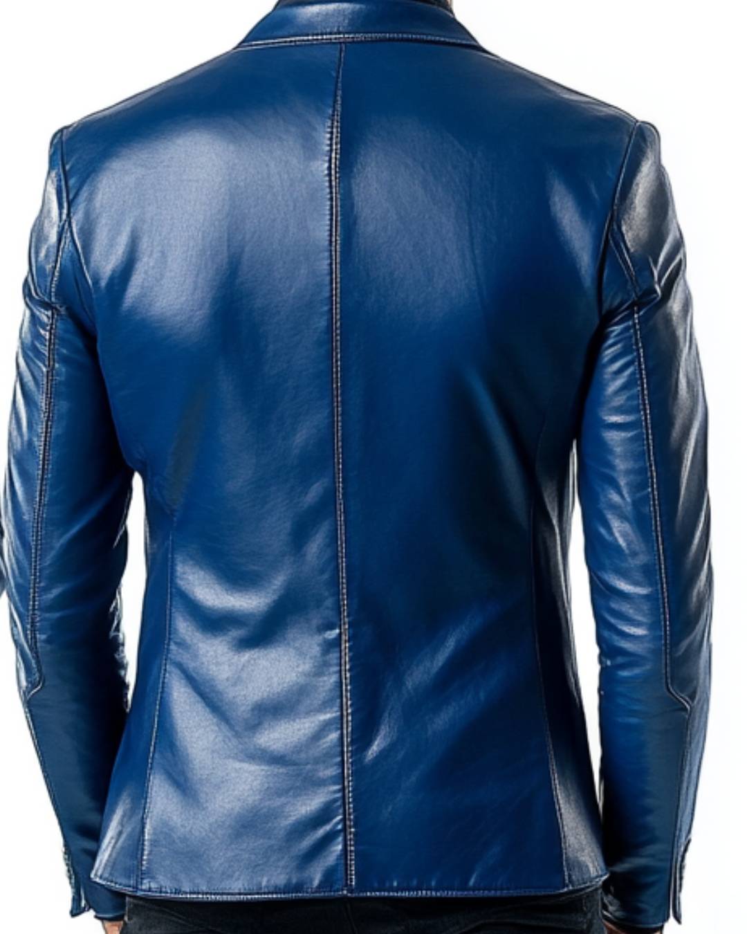 Designer Navy Blue Leather Blazer for Men