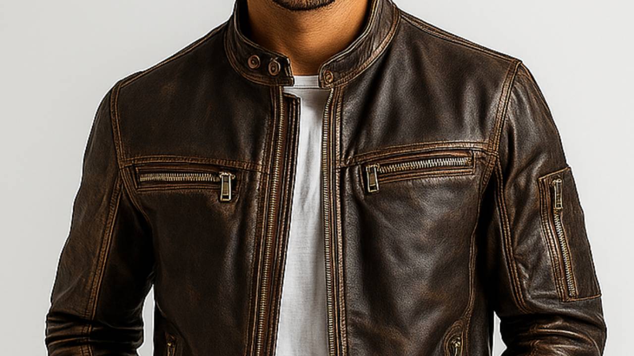 Distressed Brown Leather Jacket for Men