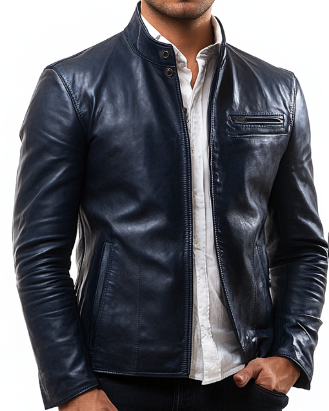 Frank Navy Blue Leather Jacket