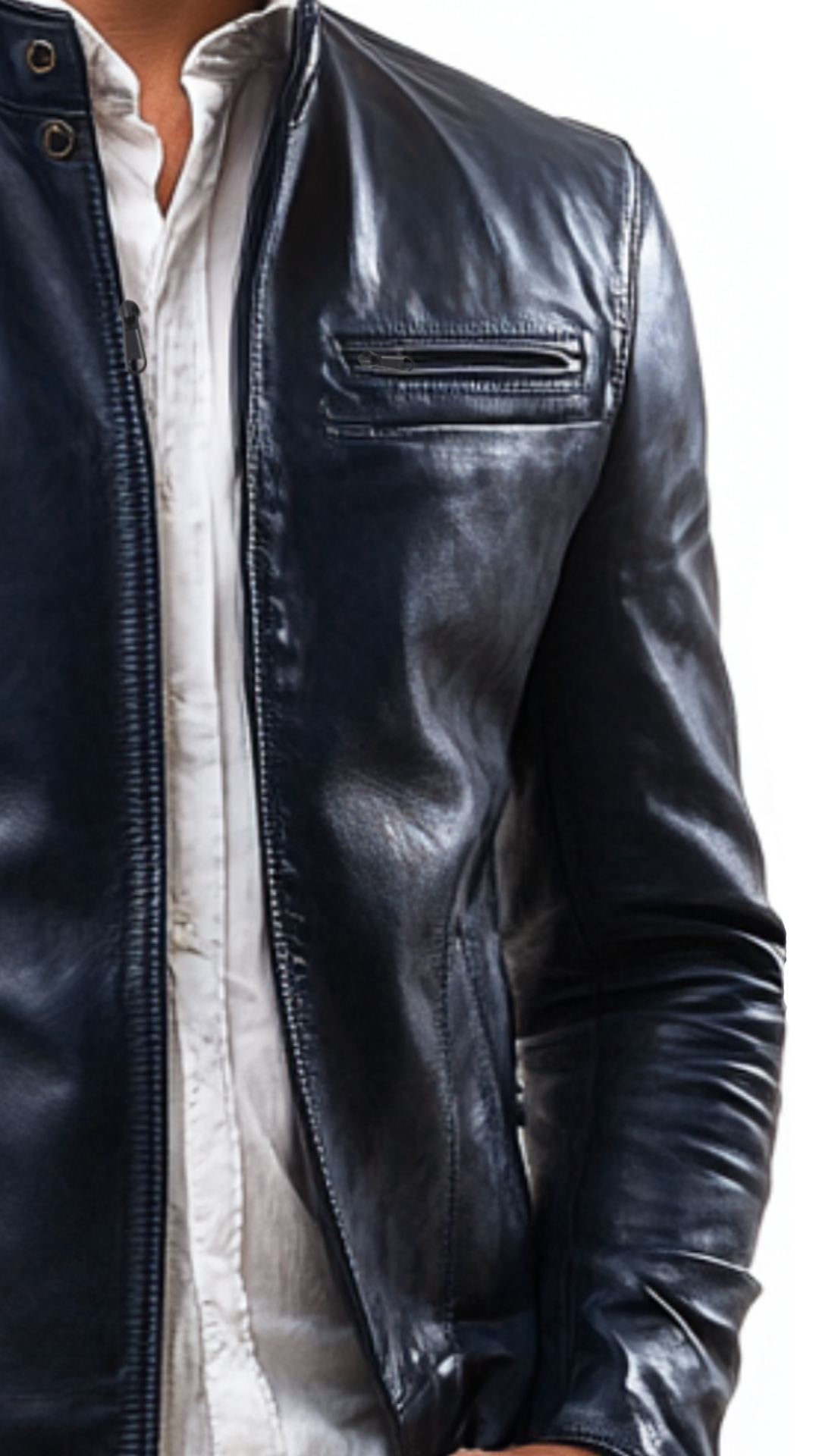 Frank Navy Blue Leather Jacket