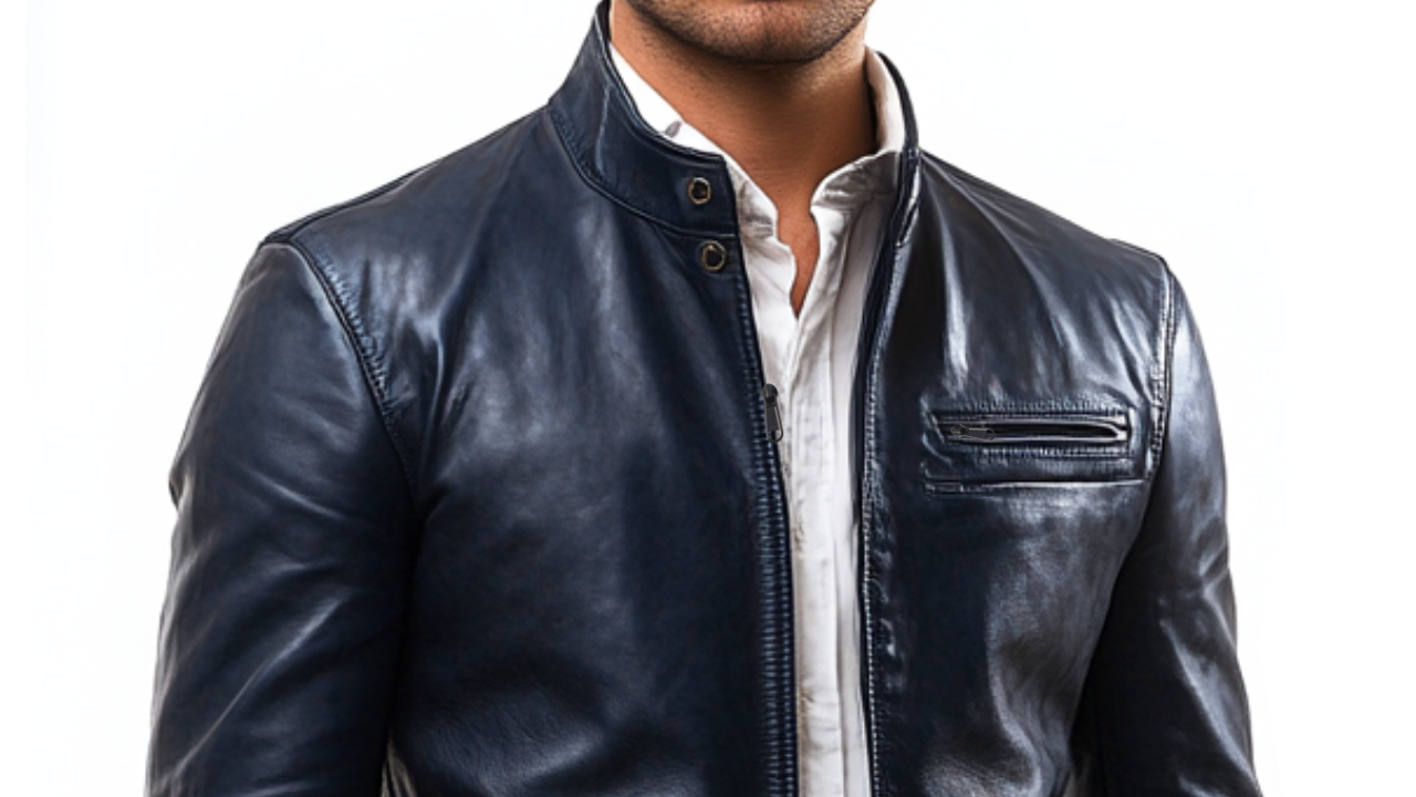Frank Navy Blue Leather Jacket