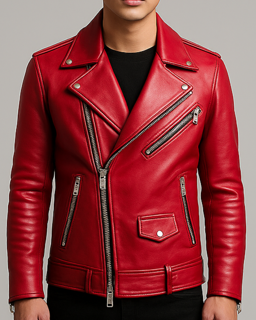 Harrison Red Biker Leather Jacket