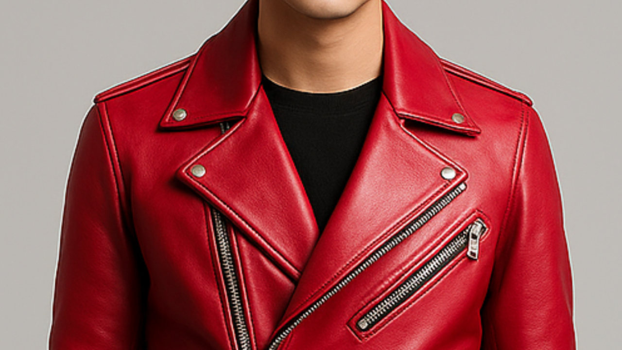 Harrison Red Biker Leather Jacket