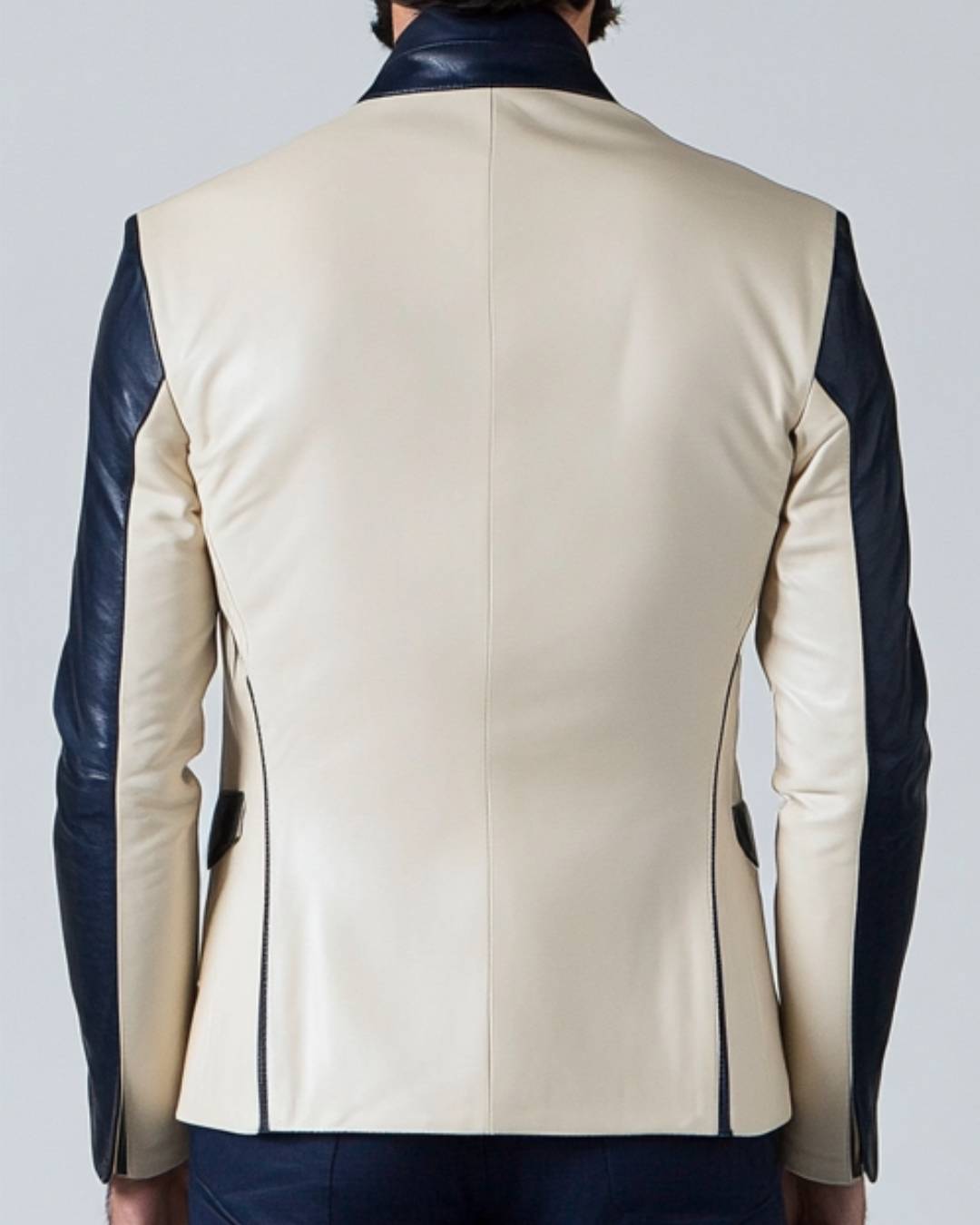 Men Blue White leather Tuxedo
