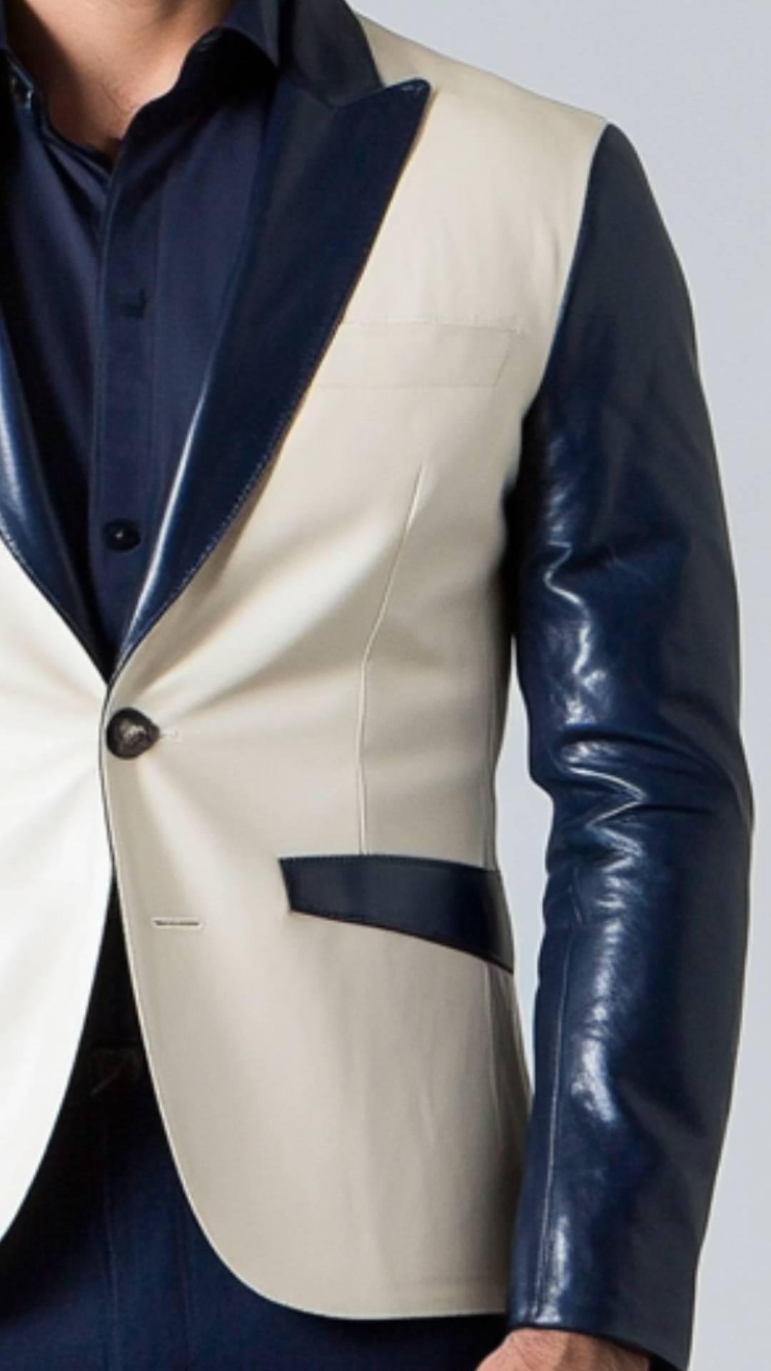 Men Blue White leather Tuxedo