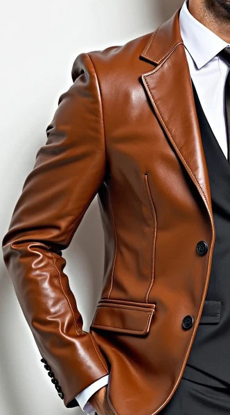 Men Earth Brown Leather Blazer