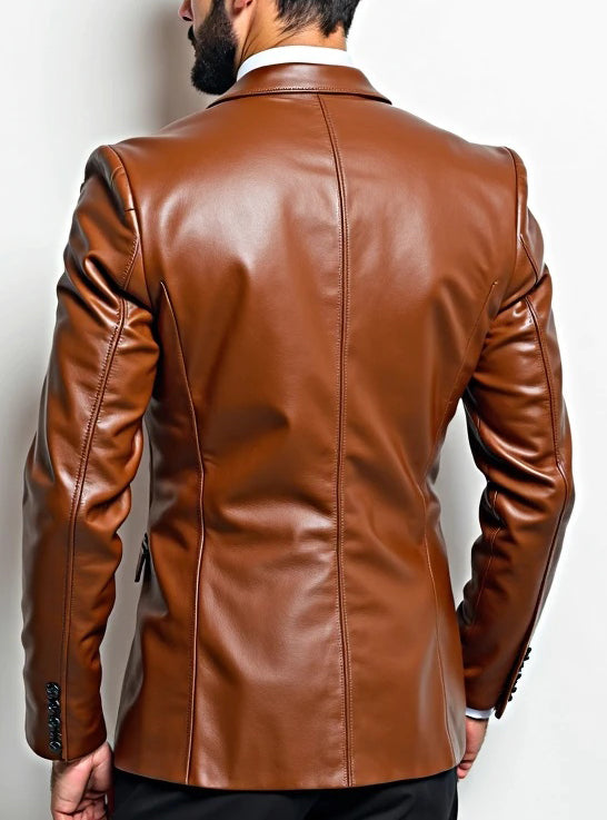 Men Earth Brown Leather Blazer