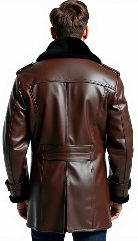 Men Brown Leather Fur Coat