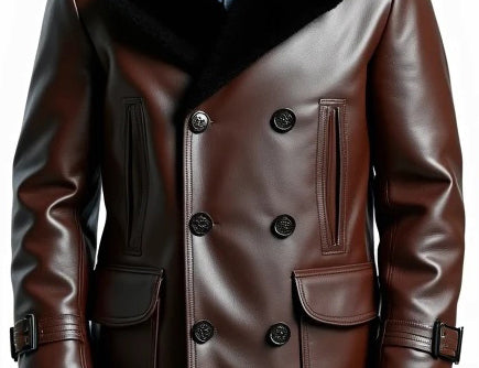 Men Brown Leather Fur Coat
