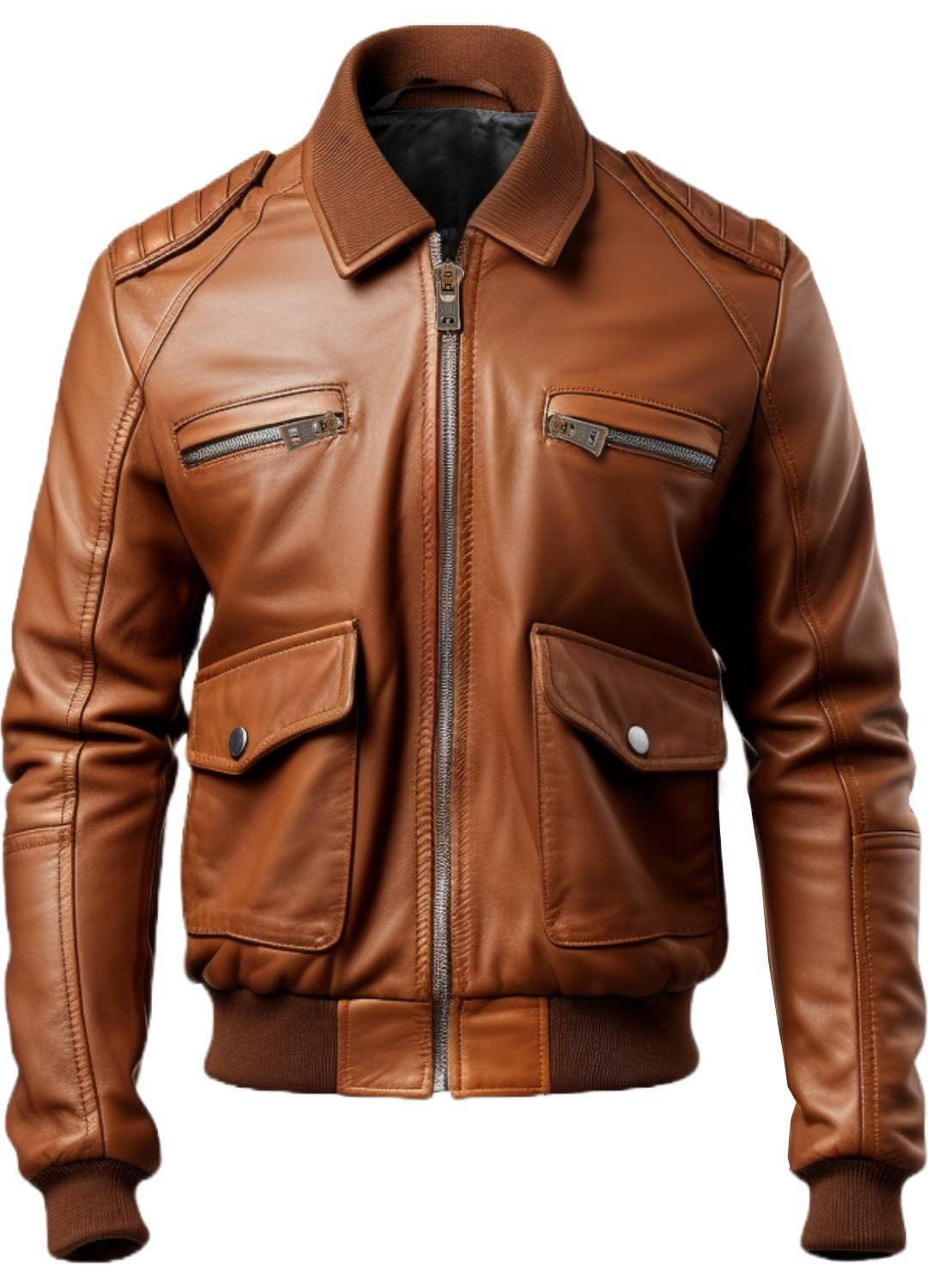 Men Brown Leather Jacket Bomber, Bomber Style Leather Jacket