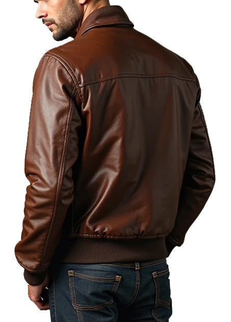 Men Brown Stylish Bomber Leather Jacket