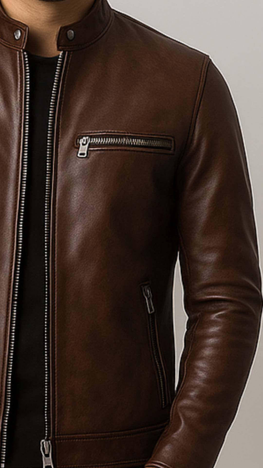 Men Classic Brown Leather Jacket