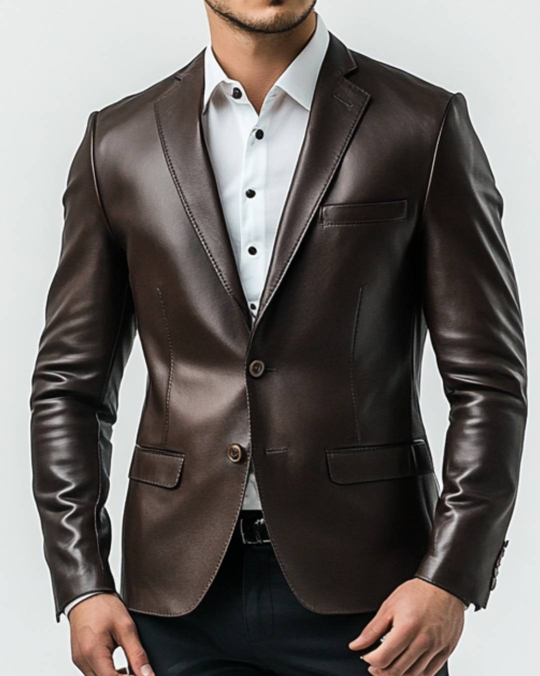 Men Dark Brown Leather Blazer
