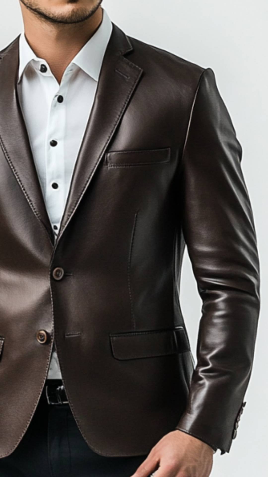 Men Dark Brown Leather Blazer