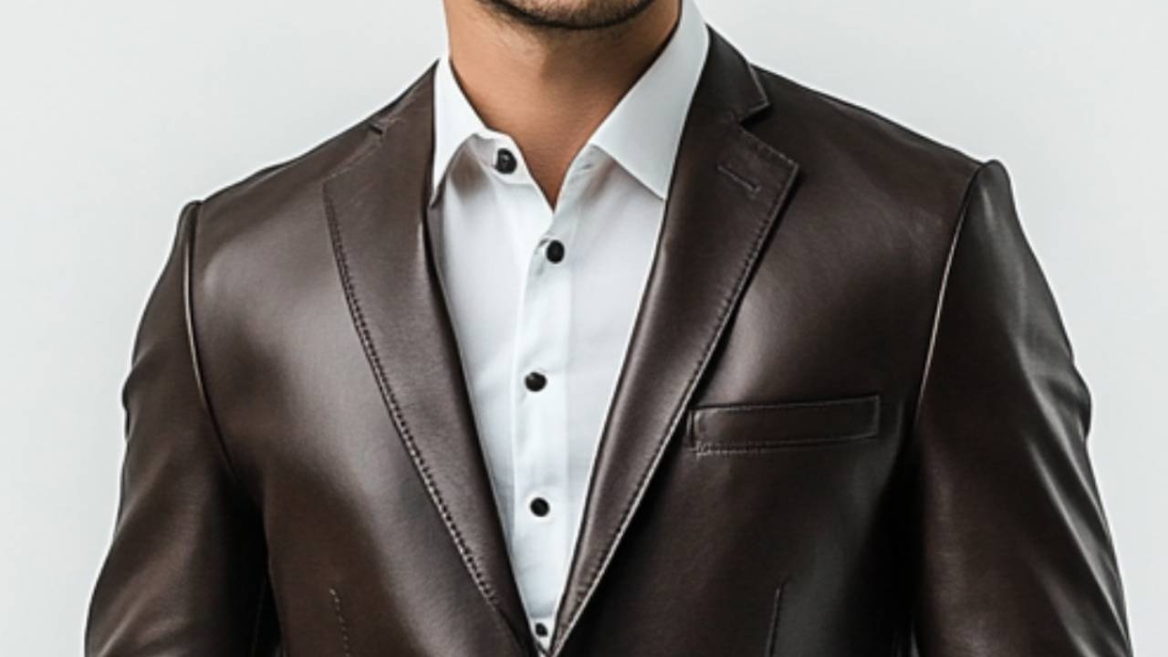 Men Dark Brown Leather Blazer