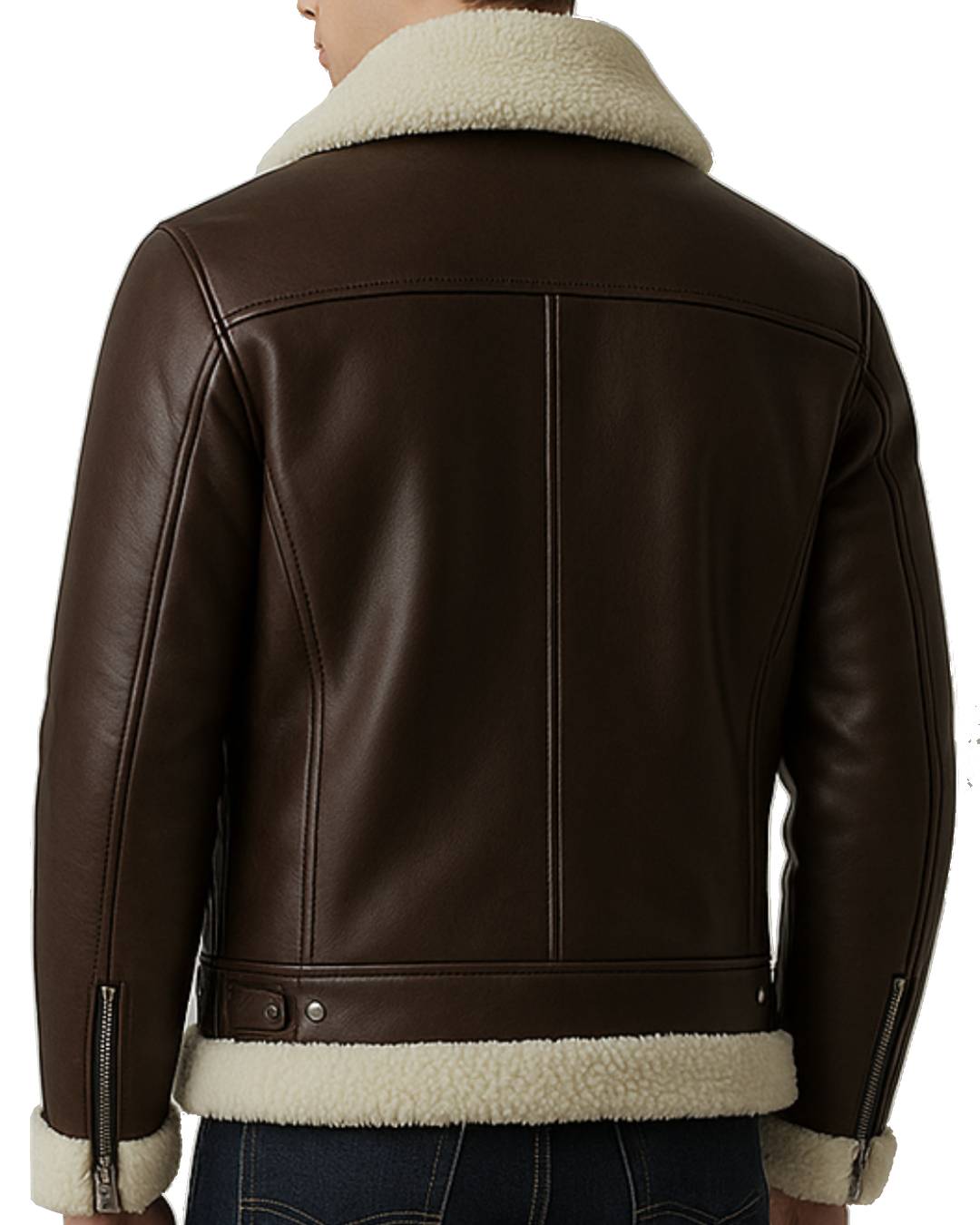 Men Dark Brown Leather Jacket -  Faux Fur Inside