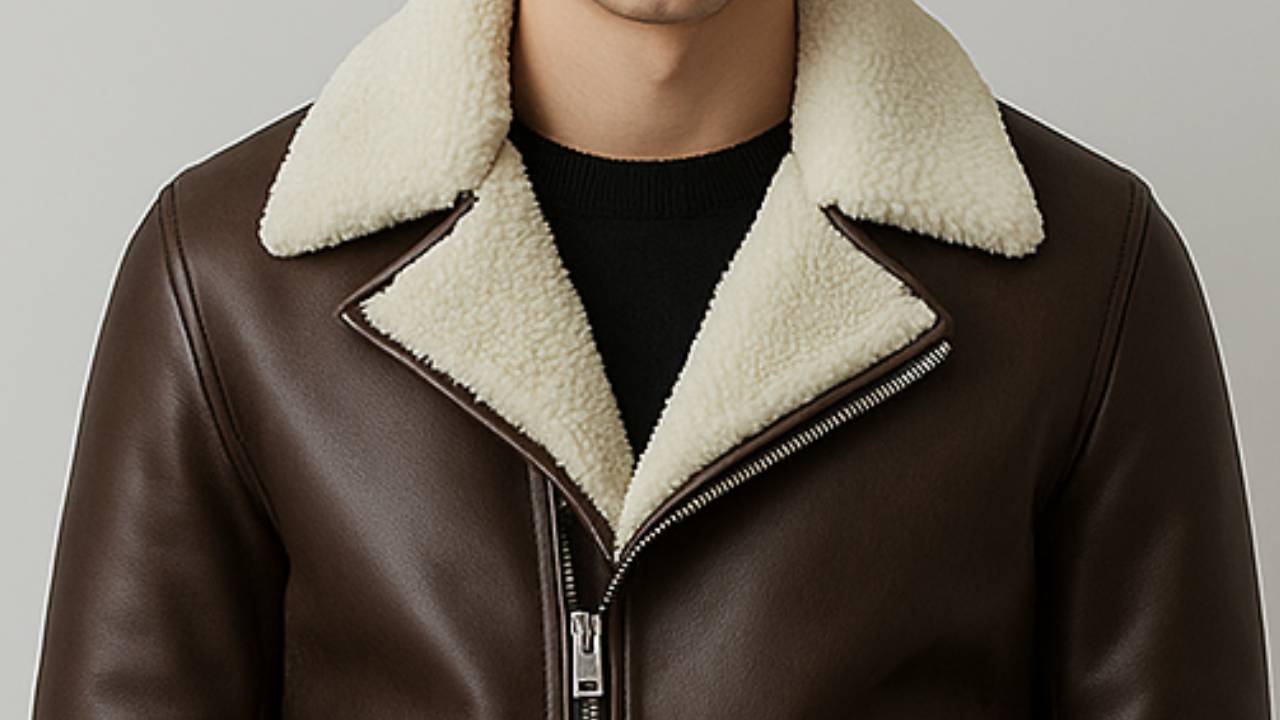 Men Dark Brown Leather Jacket -  Faux Fur Inside