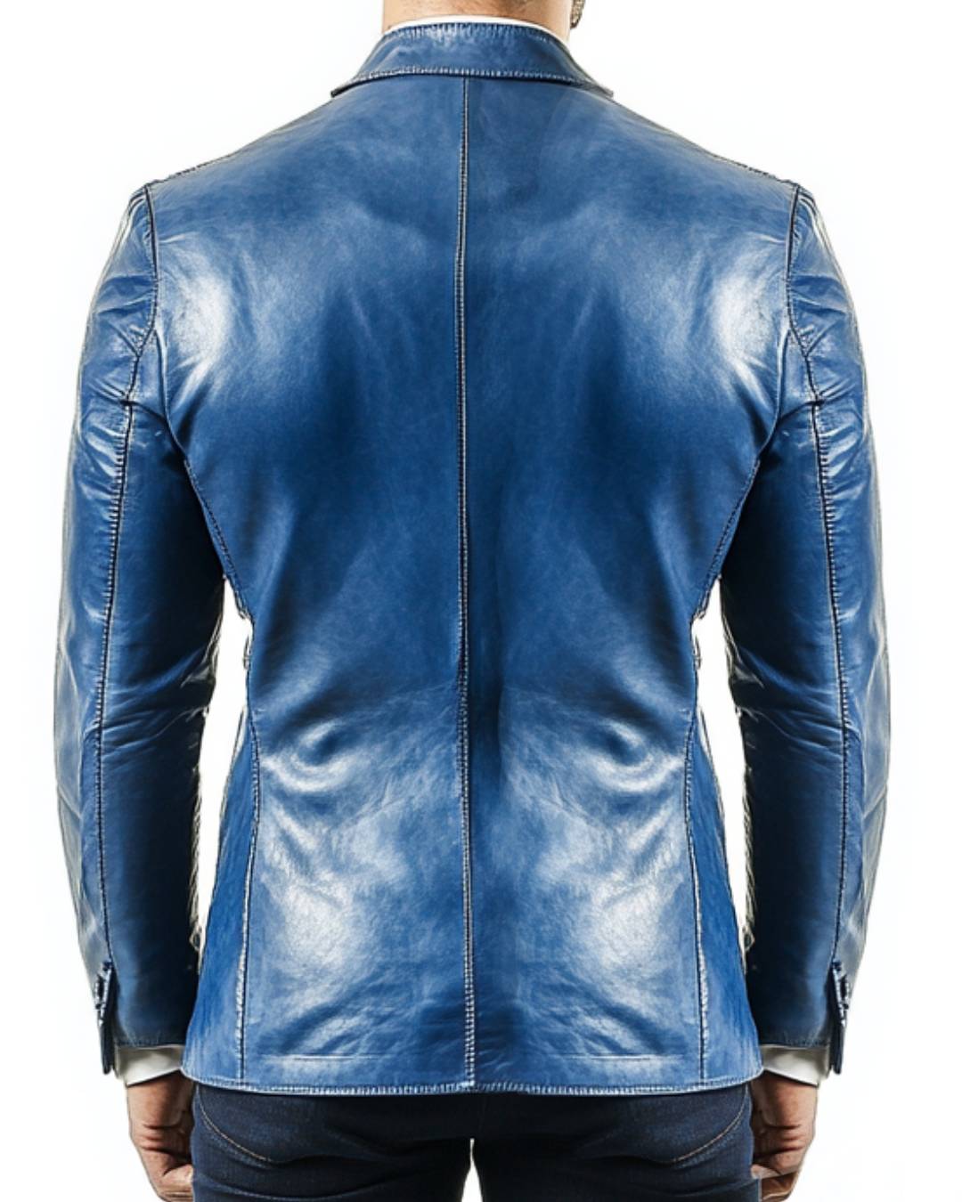 Men Fade Blue Leather Blazer