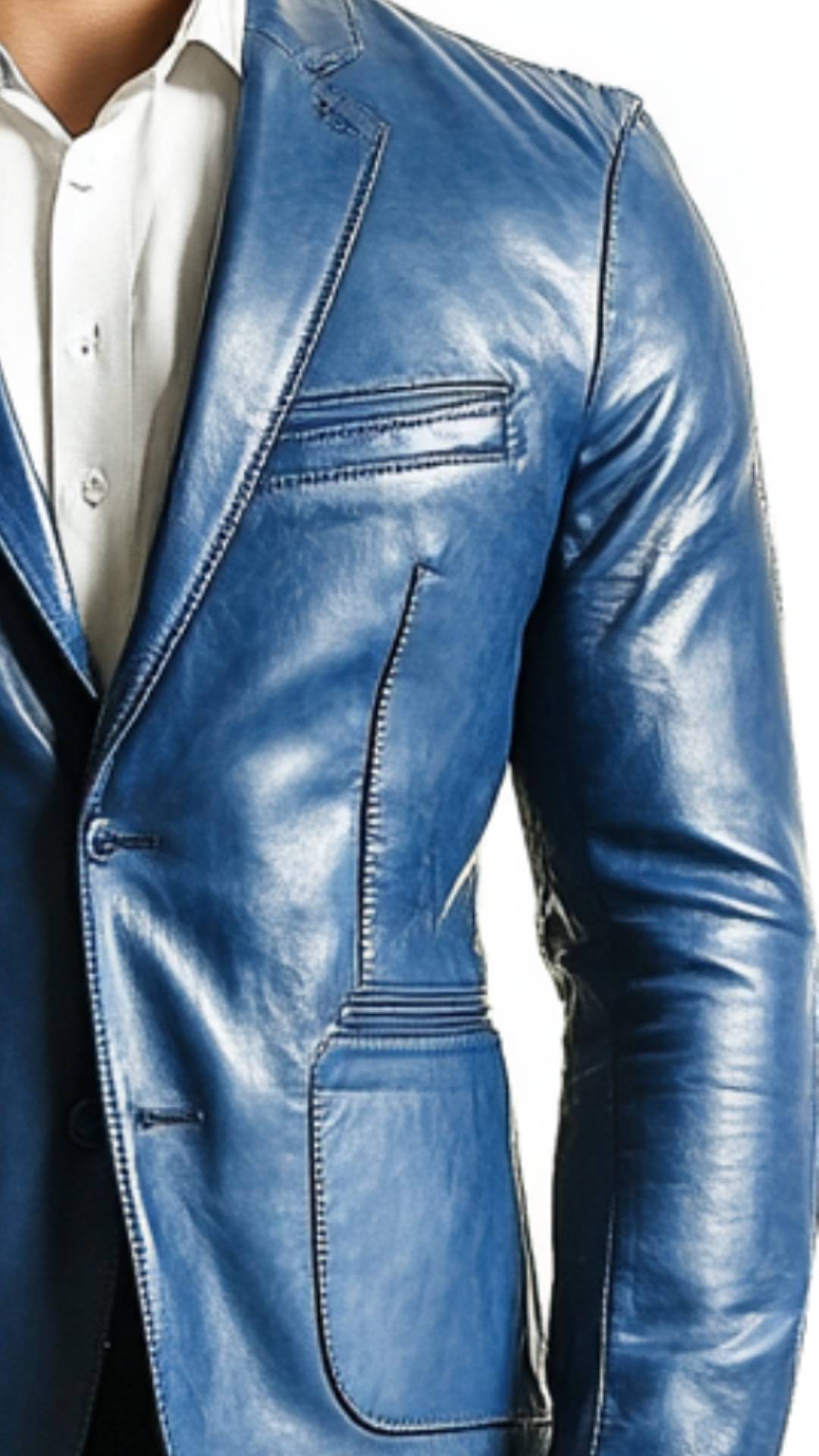 Men Fade Blue Leather Blazer