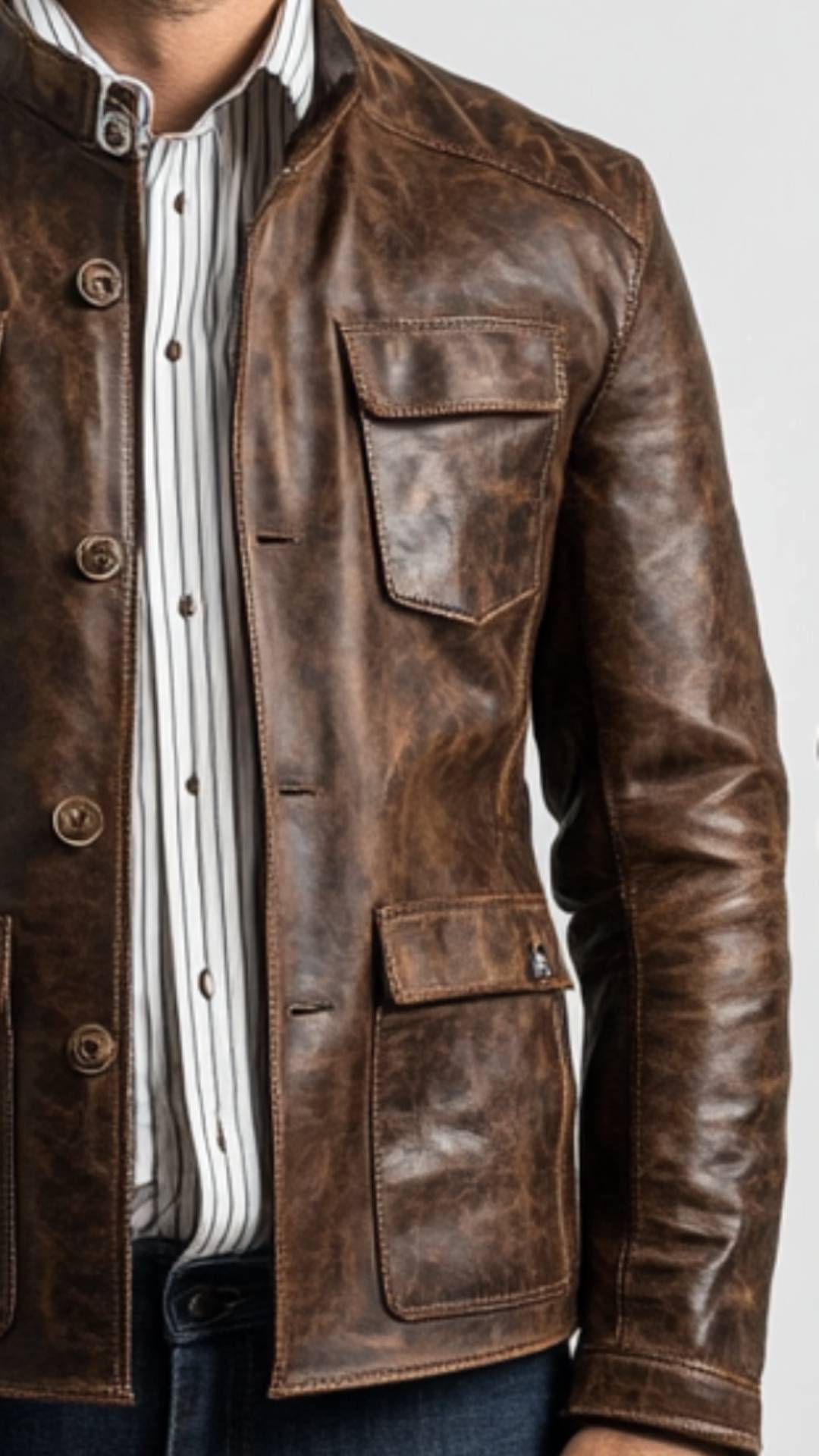 Men Leather Jacket Distressed Brown