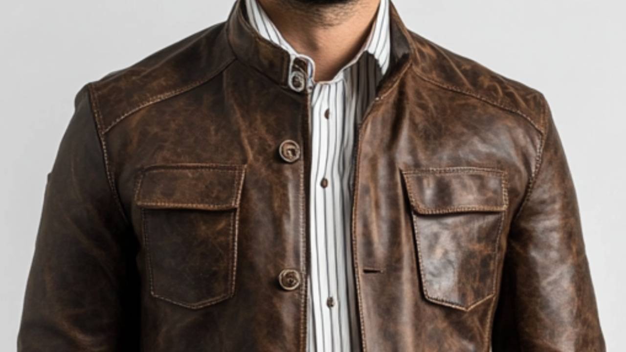 Men Leather Jacket Distressed Brown