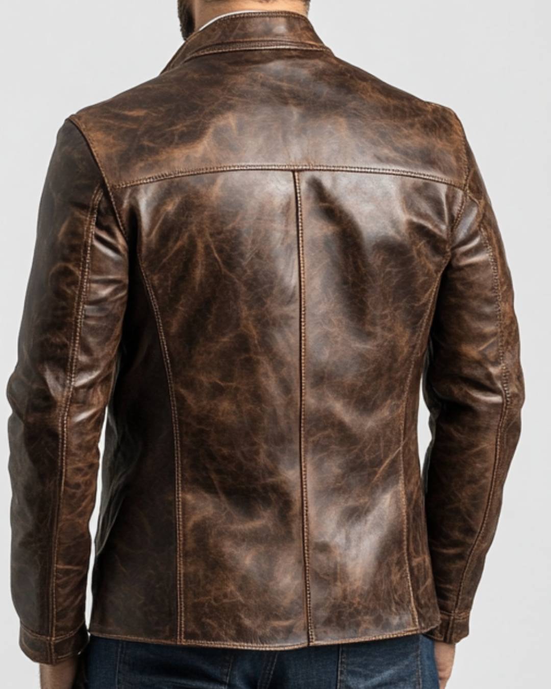 Men Leather Jacket Distressed Brown