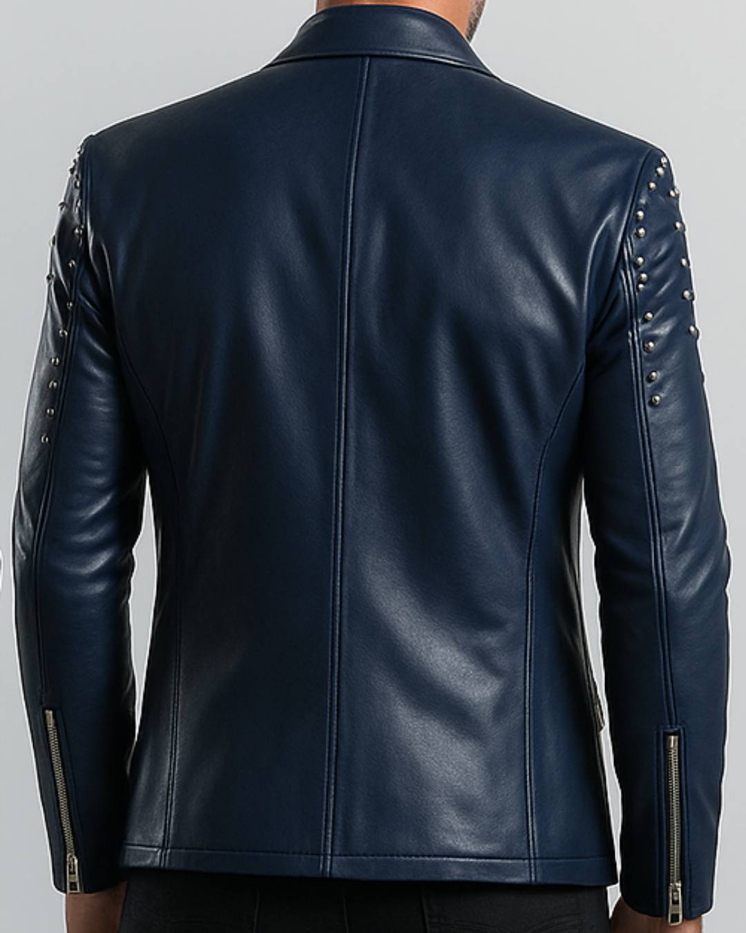 Men Stylish Navy Blue Leather Blazer