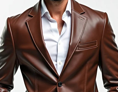 Men Premium Leather Blazer Dark Brown