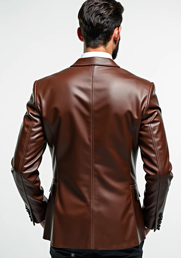 Men Premium Leather Blazer Dark Brown