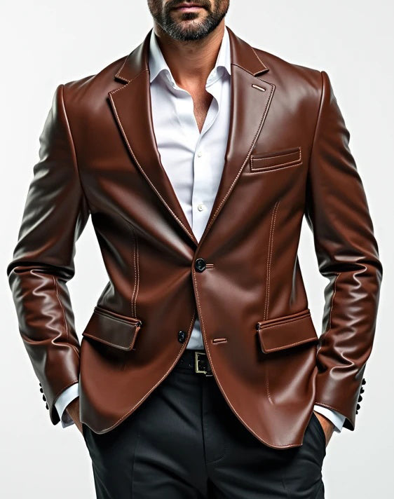 Men Premium Leather Blazer Dark Brown