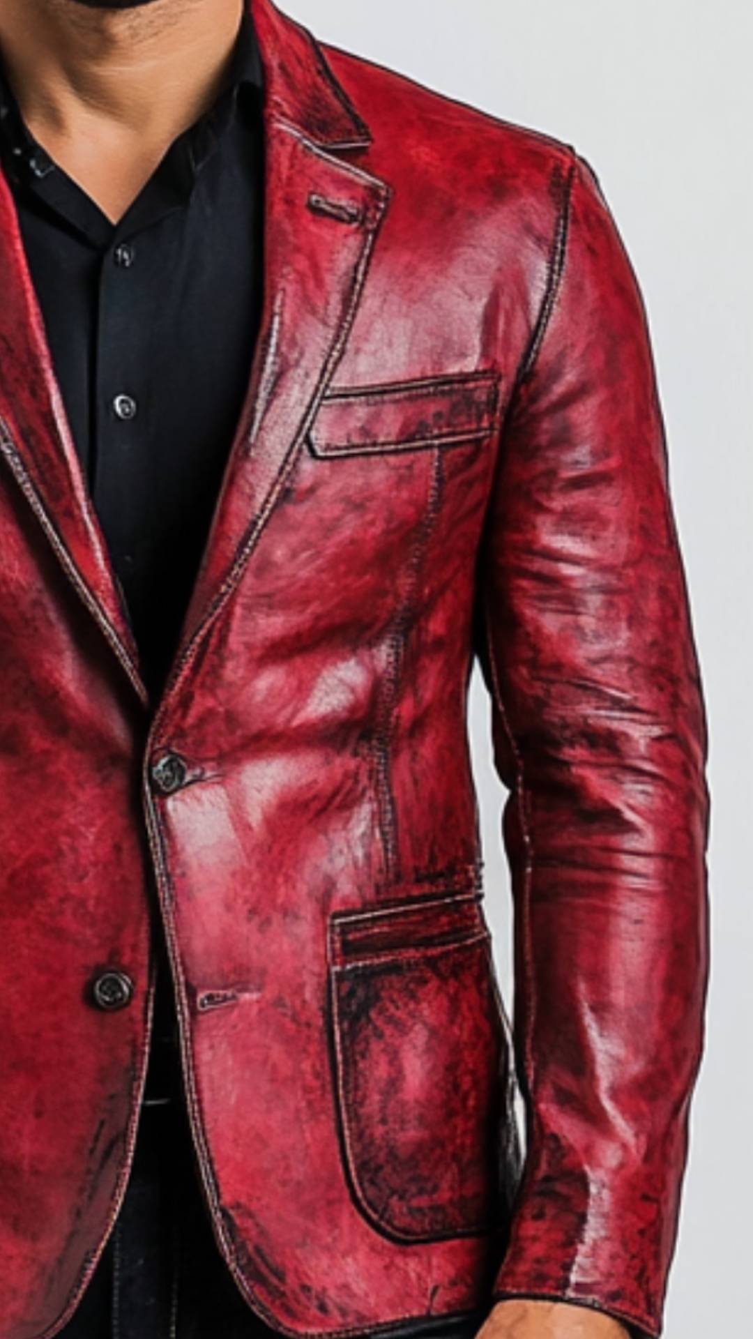Men Red Distressed Leather Blazer