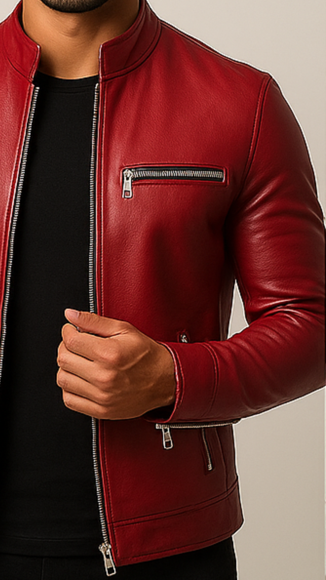 Men Classic Red Leather Jacket