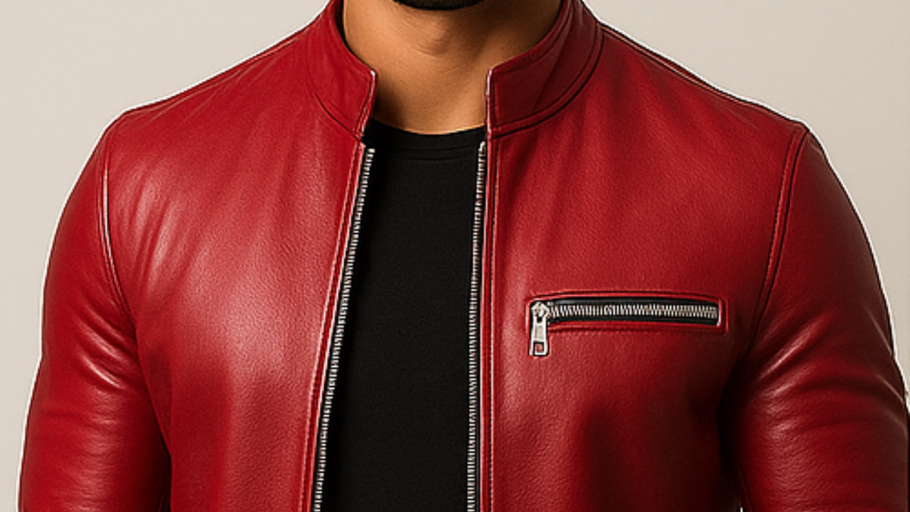 Men Classic Red Leather Jacket