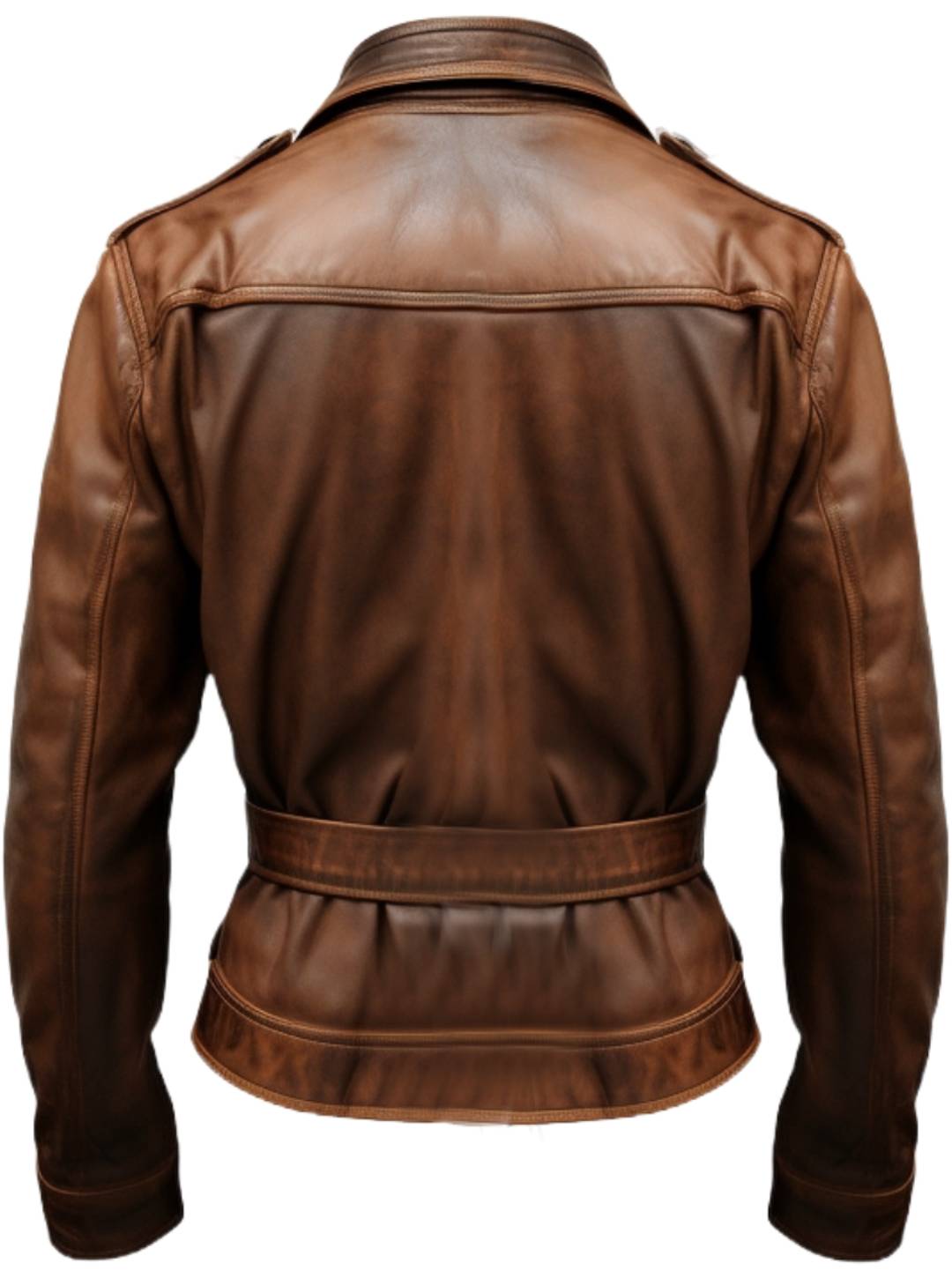 Men Strap Pockets Brown Leather Jacket