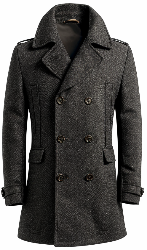 Men Stylish grey Black Wool Coat