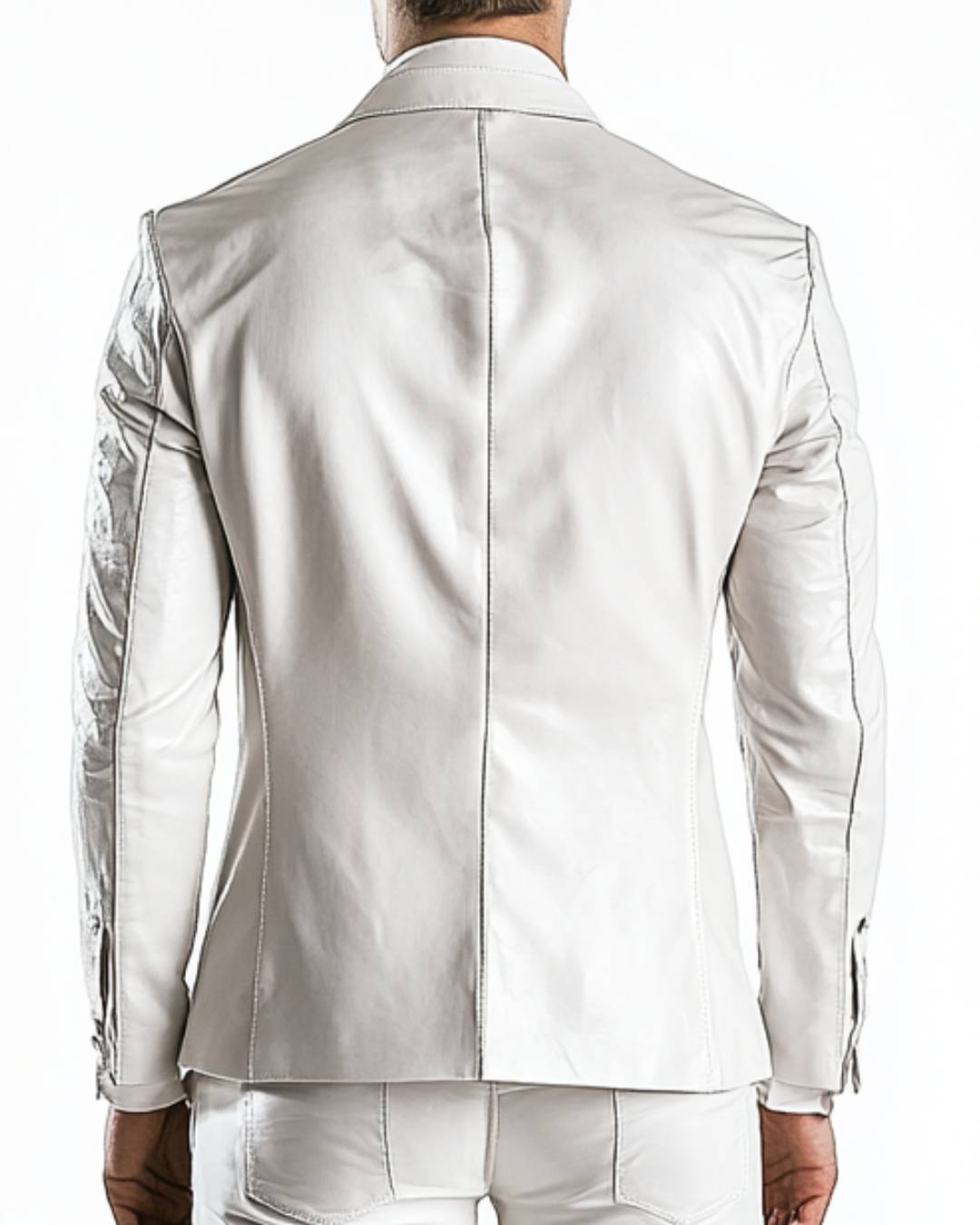 Men White Leather Blazer