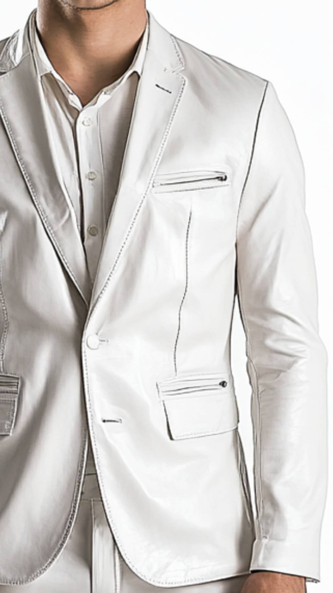 Men White Leather Blazer