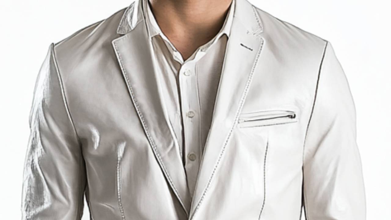 Men White Leather Blazer