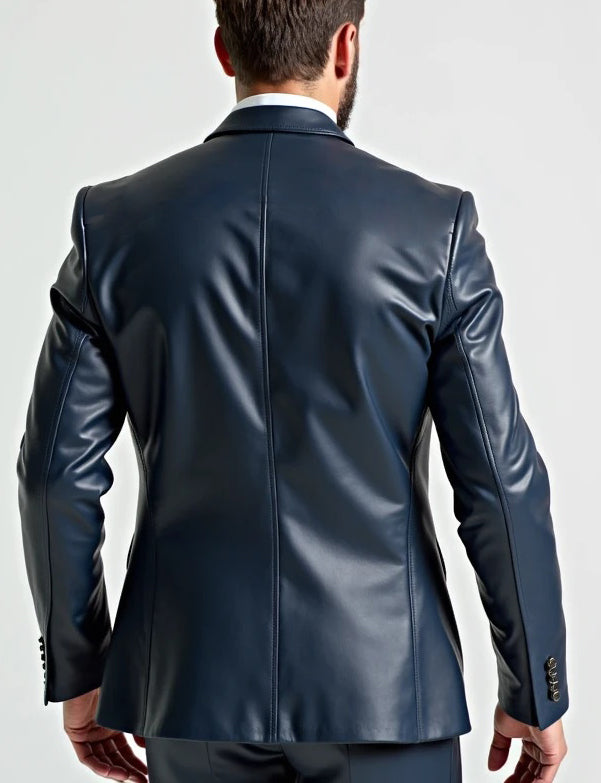 Navy Blue Stylish Leather Blazer