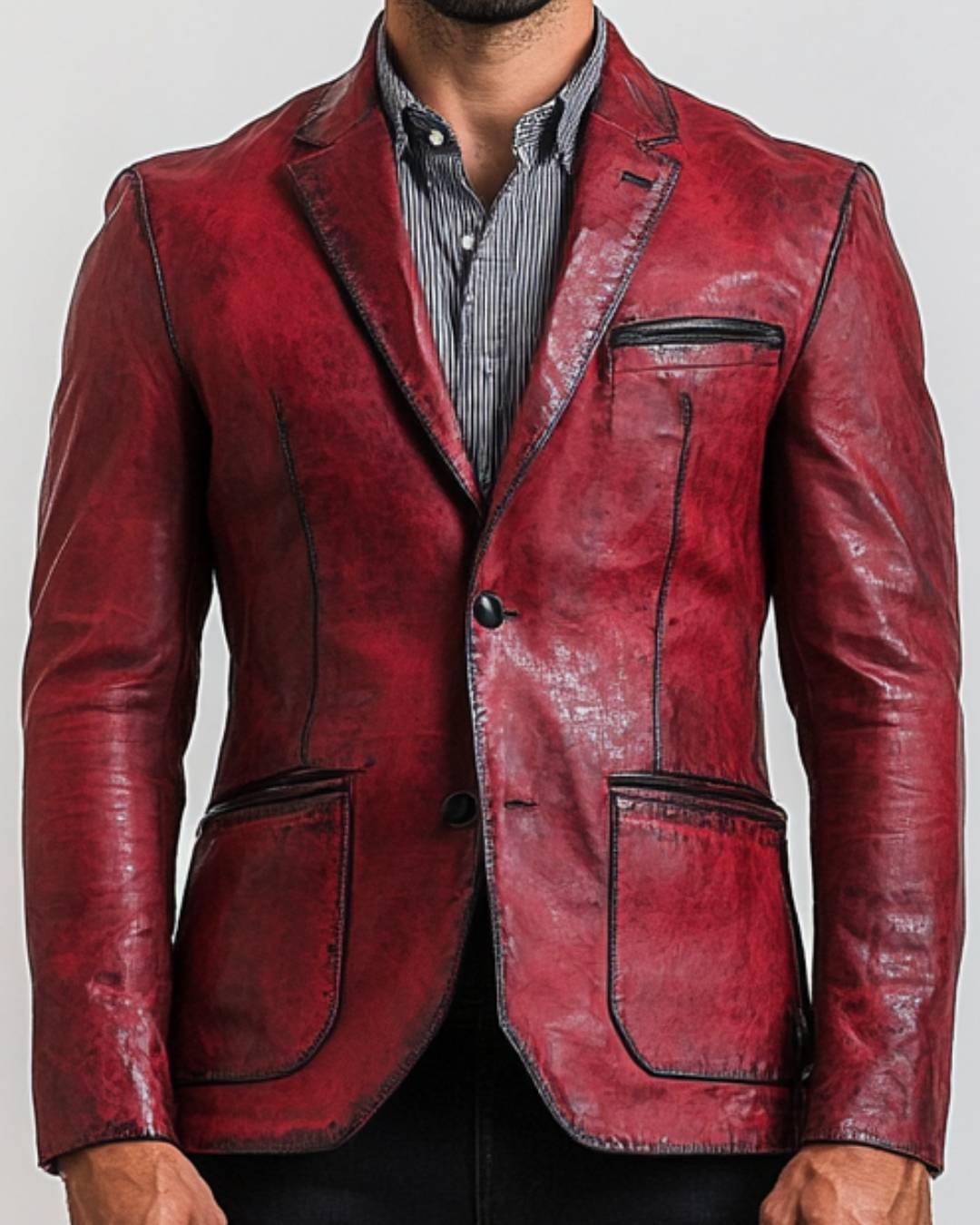 Red Distressed Leather Blazer