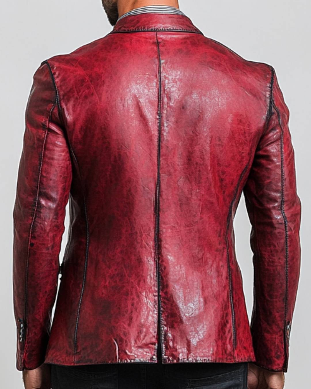 Red Distressed Leather Blazer