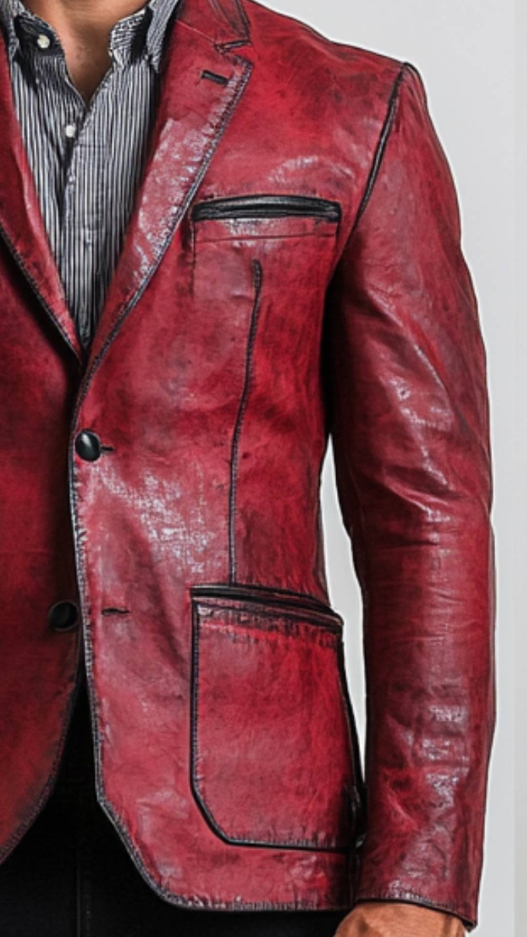 Red Distressed Leather Blazer